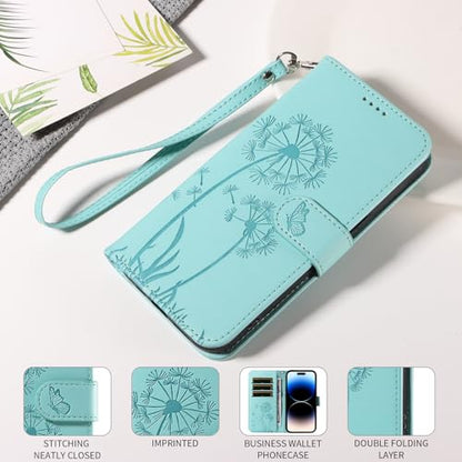 Wallet Case for iPhone 15 Pro with Wrist Strap Butterfly Flower Pattern Card Holders Slots Case Premium PU Leather Kickstand Magnetic Closure Shockproof Protective Flip Folio Cover