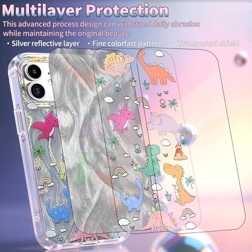 Compatible with iPhone 11 Case,with [Soft Slim][Camera Protection] Cute Kawaii Shiny Aesthetic Phone Cover Anti-Yellowing Shockproof Protective Cover for Women Girl-Dinosaurs - color: Dinosaurs, size: iPhone 11
