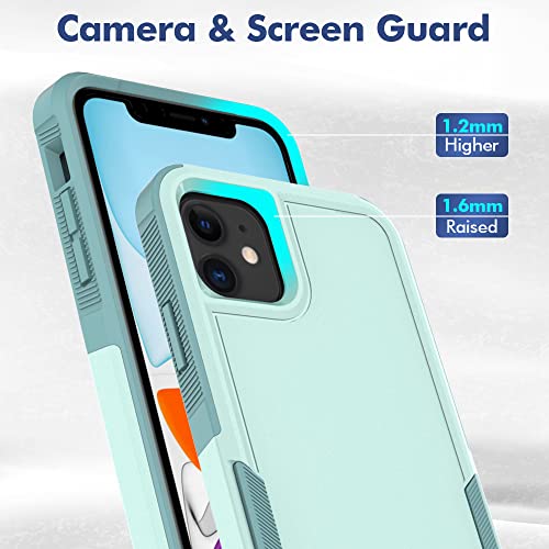 Jeylly for iPhone 11 Case, for iPhone 11 Case [3 in 1] Shockproof TPU Hard Back Hybrid Design and [2 x Tempered Glass Screen Protector], Military Grade Drop Proof Full Body Protective Cover, Turquoise | for iPhone 11 Case Military Grade Drop Proof Full Bo