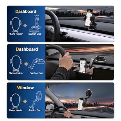 Car Phone Mount, Dashboard Phone Holder and Windshield Mount with One Button Release, Mechanical Clamp, Extendable Arm, 360 Degree Rotation, Washable Gel Suction Cup, Fits Most Smartphones - size: Universal | Mech