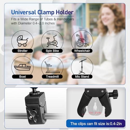 ROCKFREE Clip Phone Holder,Universal Arm,Clamp Mount for Hanldle Bar,Desk - style: 3.94" Aluminum Arm Phone Holder