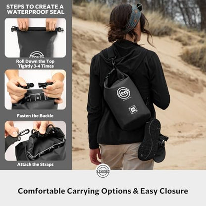 STOVER 5/10/25/30/40L Waterproof Dry Bag, Small Lightweight Roll Top Dry Bag Backpack w/Waterproof Phone Case, Kayaking, Travel, Hiking, Fishing, Tubing, Camping, the Beach, Men/Women (Black) - color: 5/10l Black, size: 5L