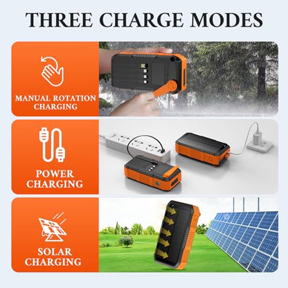 Solar Power Bank 66800mAh Built in Hand Crank for Camping and Hiking - color: orange