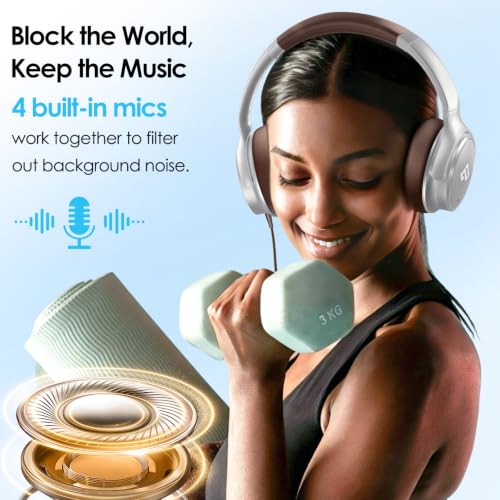 USB C Wired Headphones Active Noise Canceling Headphone Over Ear-Brown - color: Silver