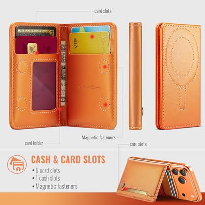 Vinich for MagSafe Wallet Magnetic RFID Blocking Card Holder, Orange - color: Orange