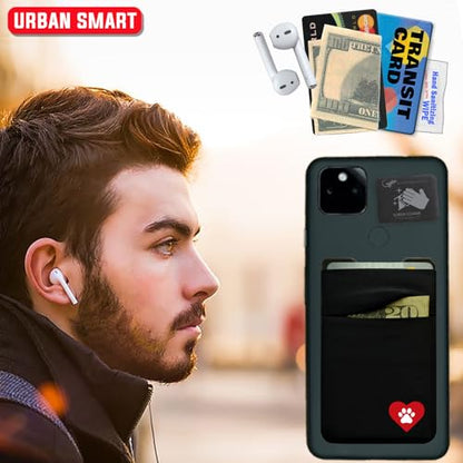 Gecko Travel Tech Double Pocket - Adhesive Card Holder - Cell Phone Pouch - Stick on Spandex Pocket - Carry Credit Cards and Cash - DOG HEART - color: DOG HEART