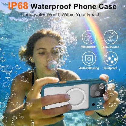iPhone 17 Pro Case, Magnetic Waterproof IP68 Underwater Protection [6.6FT], Military Grade Drop Tested Full-Body Case with Screen & Camera Protector, Compatible with MagSafe (Teal) - color: Teal, size: iPhone 17 Pro