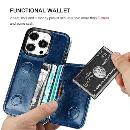 KIHUWEY Compatible with iPhone 15 Pro Wallet Case Credit Card Holder, Premium Leather Kickstand Flip Hidden Magnetic Clasp Durable Shockproof Protective Cover for iPhone 15 Pro 6.1 inch (Blue) - color: Blue