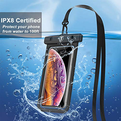[Floating Waterproof Phone Pouch for Samsung Galaxy S25 Ultra S24 Plus S23+ S22 Note 20 Ultra A16 A15 A14 A13 A51 A71 A35 A36 5G iPhone 16E 16 15 14 Pro Max XS XR Cell Phone Dry Bag Case-Black