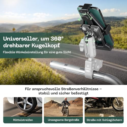 FANAUE Anti-Vibration Motorcycle Phone Holder with 1 Inch Ball Head for RAM Mounts B Size Double Socket Arm and Bike Handlebar Phone Mount for 5.5-7" Smartphone