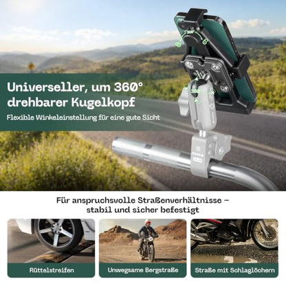 FANAUE Anti-Vibration Motorcycle Phone Holder with 1 Inch Ball Head for RAM Mounts B Size Double Socket Arm and Bike Handlebar Phone Mount for 5.5-7" Smartphone