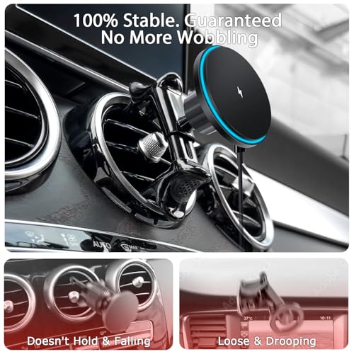 MagSafe Car Mount for Mercedes-Benz [15W Wireless Charging], Round Air Vent Holder, Compatible with Mercedes Benz GLC, C-Class, E-Class, A/B/C-Class, GLC/GLB/GLA/Sprinter, Mercedes Benz Accessories - style: Magsafe+Wireless Charger