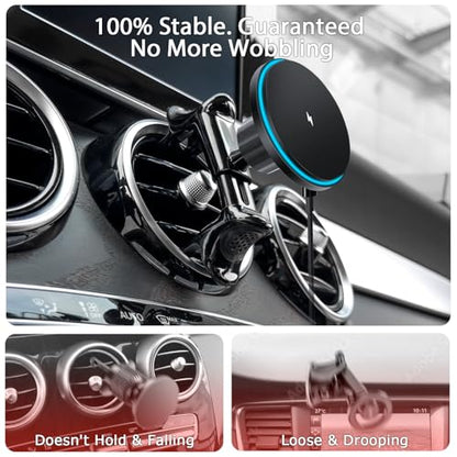 MagSafe Car Mount for Mercedes-Benz [15W Wireless Charging], Round Air Vent Holder, Compatible with Mercedes Benz GLC, C-Class, E-Class, A/B/C-Class, GLC/GLB/GLA/Sprinter, Mercedes Benz Accessories - style: Magsafe+Wireless Charger