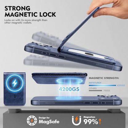 RFID Blocking MagSafe Wallet Stand with Card Holder,5 Card Slots & ID Window,PU Leather Magnetic Phone Adjustable Kickstand for iPhone 12/13/14/15/16/17 Pro Max & Air Plus Series,Blue - color: Blue, style: Stand Wallet