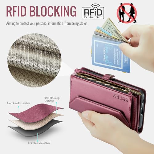 for Samsung Galaxy S24 FE Wallet Case with Card Holder, Red | RFID Blocking Slots, Crossbody Lanyard, Wrist Strap, Zipper Pocket Purse Handbag, Magnetic Closure - color: Red, size: Galxay S24 FE