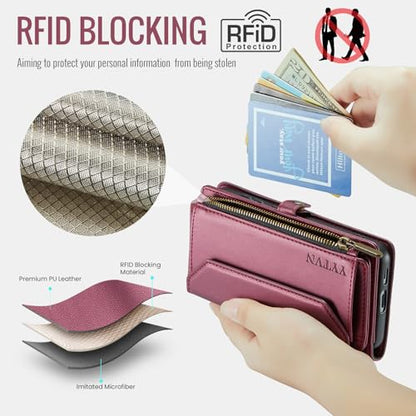 for Samsung Galaxy S24 FE Wallet Case with Card Holder, Red | RFID Blocking Slots, Crossbody Lanyard, Wrist Strap, Zipper Pocket Purse Handbag, Magnetic Closure - color: Red, size: Galxay S24 FE