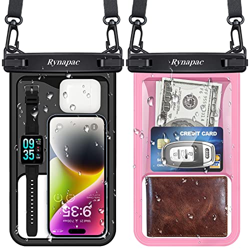 Rynapac Large Waterproof Phone Pouch [Up to 10"] - 2 Pack IPX8 Waterproof Phone Case for iPhone 17 16 15 Pro Max Galaxy S26 Ultra, Touchscreen & Underwater Photography, Beach Cruise Essentials 2026 - color: [Pink + Black] Large Waterproof Phone Pouch, siz