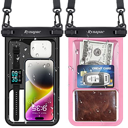 Rynapac Large Waterproof Phone Pouch [Up to 10"] - 2 Pack IPX8 Waterproof Phone Case for iPhone 17 16 15 Pro Max Galaxy S26 Ultra, Touchscreen & Underwater Photography, Beach Cruise Essentials 2026 - color: [Pink + Black] Large Waterproof Phone Pouch, siz
