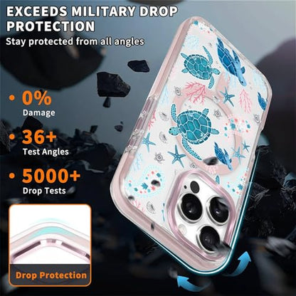 VisEnt Clear Case for iPhone 16 Pro, Magnetic Phone Case, Transparent Slim Cover, Military Grade Protection, Shockproof, Anti-Yellowing, Scratch Resistant, Sea Turtle Paisley - color: Sea Turtle Paisley, size: Iphone 16 Pro