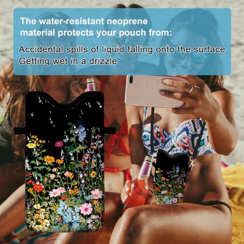 Neoprene Cell Phone Sleeve Pouch Case Bag with Crossbody Strap Neck Lanyard for Women 7.1 X 3.9 in Flowers Plants - color: Flowers Plants