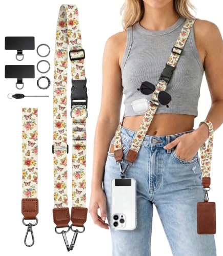 Butterfly Floral Phone Lanyard Crossbody Wrist Neck Strap Women - color: Butterfly Floral