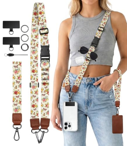 Butterfly Floral Phone Lanyard Crossbody Wrist Neck Strap Women - color: Butterfly Floral