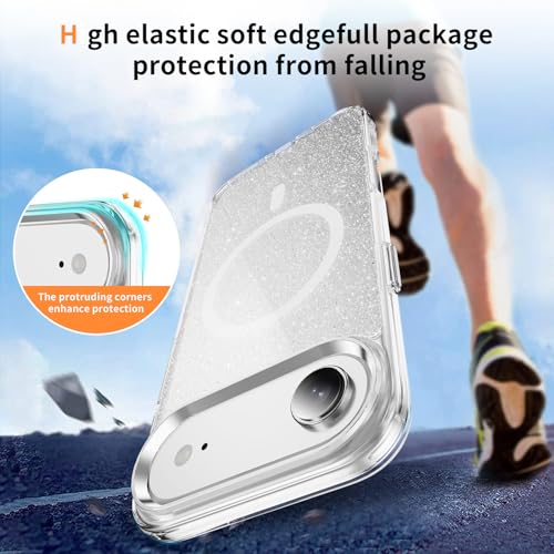 LEMAXELERS Magnetic Clear Glitter Case for iPhone 17 Air -Clear SF | Compatible with MagSafe, Crystal Sparkly Bling Clear TPU Bumper Hard PC Slim Shockproof Protective Cover - color: Clear, size: iPhone Air