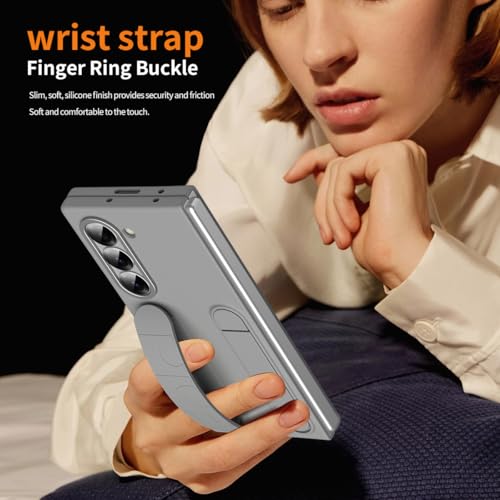 for Samsung Galaxy Z Fold 6 Protect Case with Wristband Stand,Bulit-in Screen & Lens Protection Shockproof Full Body Drop Fall Protection.(Grey) - color: Grey