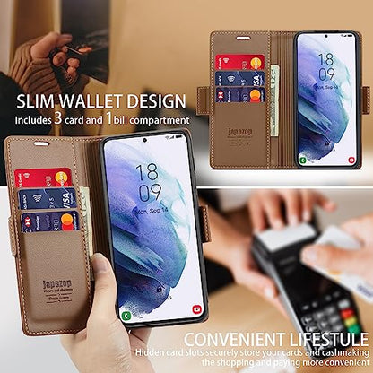 Samsung Galaxy S21 5G Wallet Case with Card Holder RFID Blocking Kickstand Magnetic,Leather Flip Case for Samsung Galaxy S21 5G 6.2 Inch (Fashion Brown) - color: Fashion Brown, size: S21 5G 6.2"