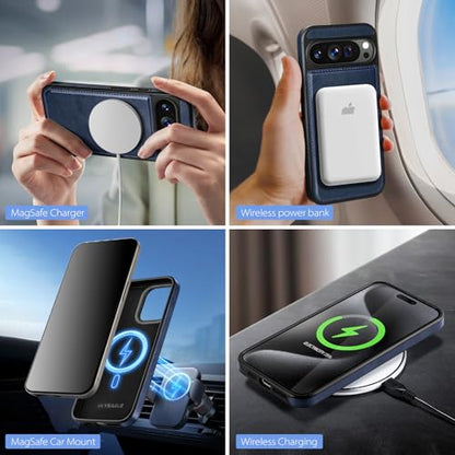 SkyEagle Compatible with Magsafe 2 in 1 Detachable Google Pixel 10 5G Wallet Case with Card Holder Women Men,Magnetic PU Leather RFID Blocking Flip Kickstand Credit Slots,for Pixel 10 Pro 6.3",Blue - color: Blue, size: 6.3 inches