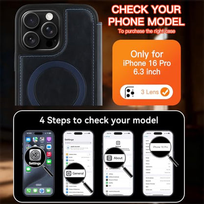 Wallet Phone Case Crafted for iPhone 16 Pro Blue | PU Leather Phone Case Flip Cover Wrist Strap Card Holder Slots - color: Blue-2, size: iPhone 16 Pro