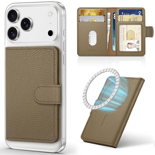 SHIELDON Genuine Leather for Magsafe Wallet, Pebbled Khaki - color: Pebbled Khaki