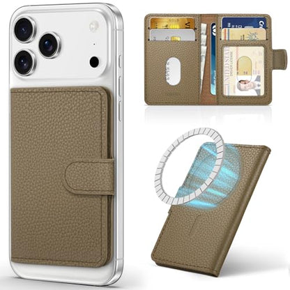 SHIELDON Genuine Leather for Magsafe Wallet, Pebbled Khaki - color: Pebbled Khaki