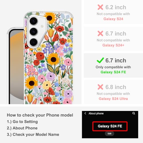 MOSNOVO Case for Samsung Galaxy S24 FE, [Buffertech 6.6ft Military-Grade Drop Protection] [Anti Peel Off Tech] Clear TPU Bumper Phone Case Cover Design - Blossom & Bloom - color: Clear - Blossom & Bloom, size: Samsung Galaxy S24 FE