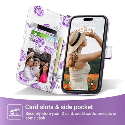 ULAK Compatible with iPhone 15 Pro Max Wallet Case Card Holder, Purple | for Women with Credit Card Holders, [RFID Blocking], Designed Flip PU Leather Kickstand Shockproof Protective Cover - color: Purple, size: iPhone 15 Pro Max - 6.7 inch