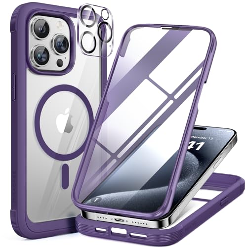 Miracase Magnetic for iPhone 12 Pro Max Case [Compatible with MagSafe] Full-Body Phone case with Built-in Glass Screen Protector& Camera Protector, Military Drop Proof 12 Pro Max Cover, Purple - color: Magnetic Purple, size: iPhone 12 Pro Max