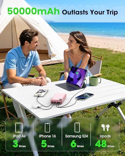 Portable Charger Power Bank 50000mAh Fast Charging Battery Bank - color: Pink