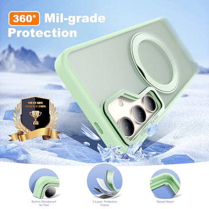 Compatible with Samsung Galaxy S24 Case with 360Rotatable Magnetic Ring Stand Compatible with Mag-Safe Military Protection Shockproof Translucent Phone Case for S24 6.2",Green - color: Green, size: Samsung Galaxy S24