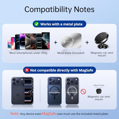 SYNCWIRE Magnetic Car Phone Holder for Dashboard, 360° Adjustable Strong Magnets Cell Phone Car Mount Compatible with iPhone, Samsung, Android etc. - color: Black