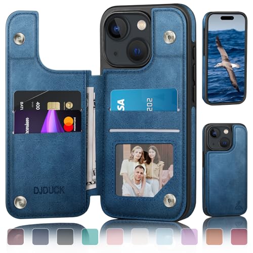 DJDUCK Designed for iPhone 15 Case Wallet with Card Holder, [Magnetic Clasp Cover] [RFID Blocking Leather Protection] Shockproof Women Men Cases 6.1 Inch for Apple 15 Bright Blue - color: Bright Blue