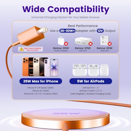 MagSafe 25W Wireless Charger for Apple Magnetic Fast Charging Pad - color: Orange