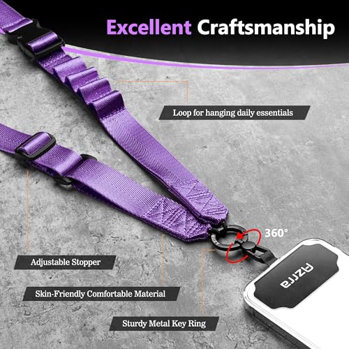 Azrra Phone Lanyard Crossbody, Phone Strap Crossbody with 2 Tether Tabs - color: Dark Purple