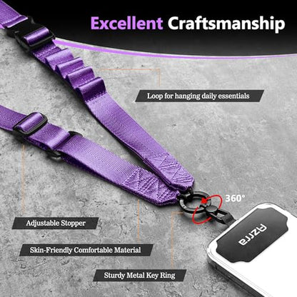 Azrra Phone Lanyard Crossbody, Phone Strap Crossbody with 2 Tether Tabs - color: Dark Purple