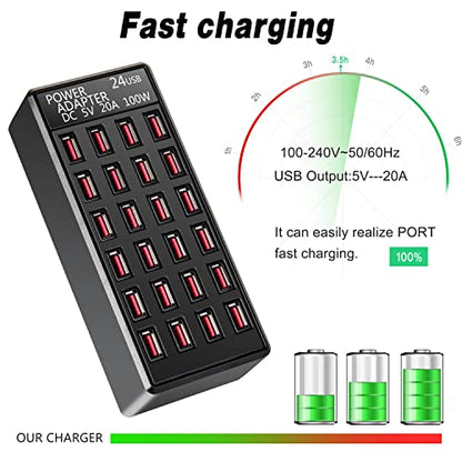 100w 24(20A) Port, USB Fast Charging Station,Travel Desktop USB Rapid Charger,Multi Ports Charging Station Organizer Compatible with Smartphones,Tables,and More Devices - size: 24-port