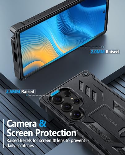 FNTCASE for Samsung Galaxy S25-Ultra Case: Military Grade Drop Proof Protection Mobile Cover with Kickstand | Matte Textured Rugged Shockproof TPU | Protective Sturdy Phone Case 6.8 Inch(Black) | Rugged Kickstand, 20FT Military-Grade Drop Protection, Matt