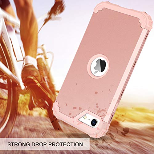 BENTOBEN for iPhone SE 2022 Case and Phone Case iPhone SE 2020, Heavy Duty 3 in 1 Full Body Rugged Shockproof Hybrid Hard PC Soft Rubber Bumper Drop Protective Girl Women Boy Men SE Cover, Rose Gold - color: Rose Gold