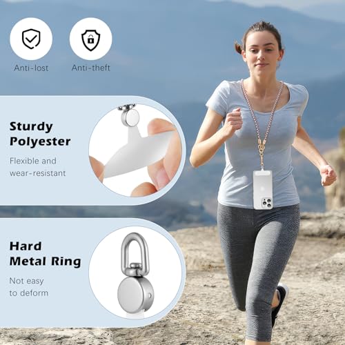 MoKo 2 Pack Phone Tether Tab, Rotatable 360° Phone Lanyard Patch, Polyester Phone Strap Replacement Part with Metal Frosted Ring, Universal Phone Strap Tabs for Most Full Coverage Phone Cases, White - color: White