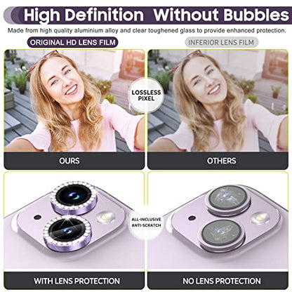 Suoman for iPhone 14 6.1 inch / 14 Plus 6.7 inch Camera Lens Protector, 9H Tempered Glass Film, [Does not Affect Night Shots] Metal Frosted Diamonds Independent Protective Cover- Diamond Purple - color: Diamond Purple