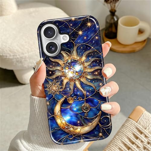 Case Compatible with iPhone 17, Cute Dual Layer Hybrid Phone Cover, Military Grade Drop Protection, Aesthetic Shockproof Phone Case for Women Girls, Galaxy Sun Moon - color: Galaxy Sun Moon, size: Iphone 17