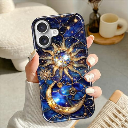 Case Compatible with iPhone 17, Cute Dual Layer Hybrid Phone Cover, Military Grade Drop Protection, Aesthetic Shockproof Phone Case for Women Girls, Galaxy Sun Moon - color: Galaxy Sun Moon, size: Iphone 17